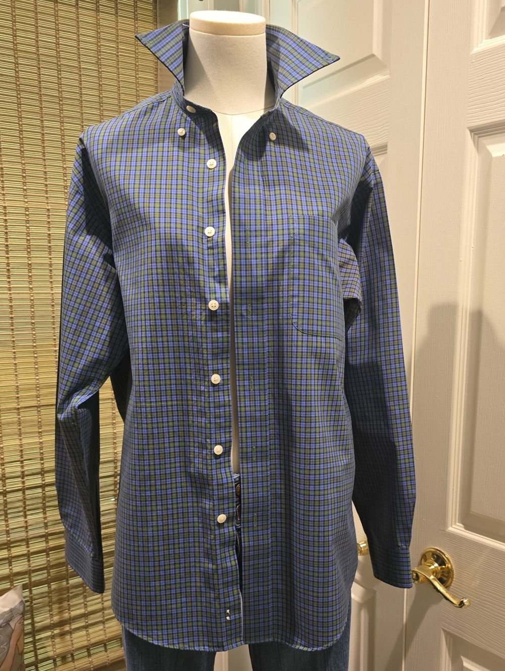 L.L. Bean Blue and Green Plaid Button-Down Shirt